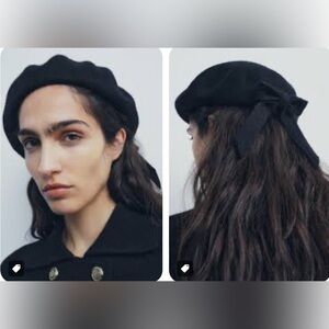 NWT ZARA BOW TRIM WOOL BERET S-M